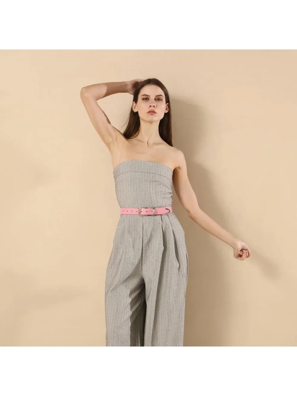 Women Pink Leather Waist Dress Belt For Pants Jeans Fashion With Silver Buckle